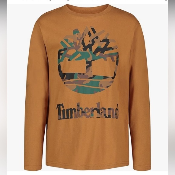 Timberland Brown Long Sleeve Logo T Shirt Cotton Casual Crew Neck M 10/12 - Picture 4 of 9